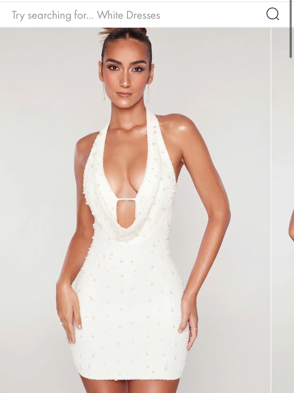 Oh Polly White Beaded Halter Mini Dress